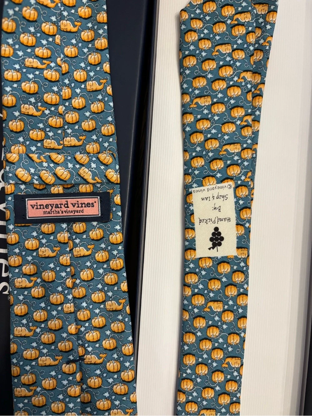 Vineyard Vines Teal Tie with Orange Pumpkin Pattern